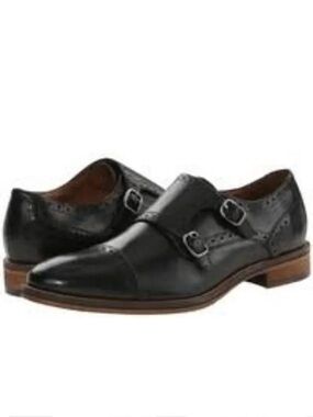 Johnston & Murphy Conard Double  Monk Strap Black Oxford Dress Shoes 10.5